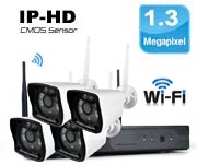 پک چهار دوربین مداربسته بیسیم تحت شبکه 1.3 مگاپیکسل WIFI